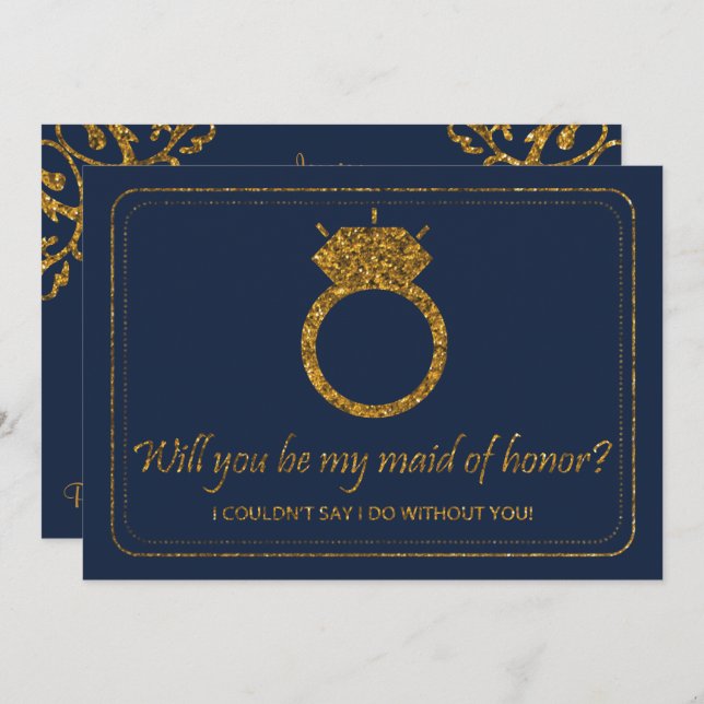 Navy & Gold Glitzer Werden Sie meine Trauzeugin? Einladung (Vorne/Hinten)