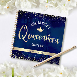 Navy Gold Glitzern Tiara Quinceñera Gästebuch Notizbuch