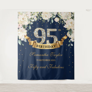 Navy Gold Grün Floral 95. Geburtstagsrückwand Wandteppich