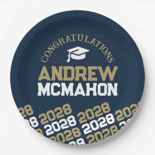 Navy & Gold Halbwiederholung Grad Personalisiert Pappteller
