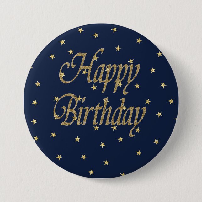 Navy Gold Happy Birthday Button (Vorderseite)