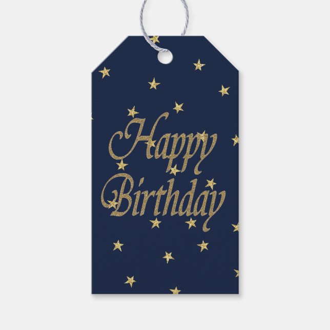 Navy Gold Happy Birthday Geschenkanhänger (Vorderseite)