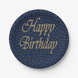 Navy Gold Happy Birthday Pappteller