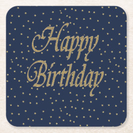 Navy Gold Happy Birthday Rechteckiger Pappuntersetzer