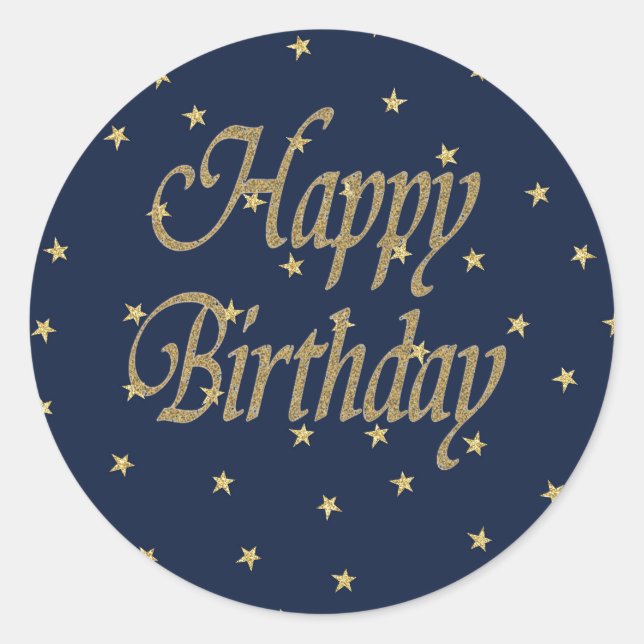 Navy Gold Happy Birthday Runder Aufkleber (Vorderseite)