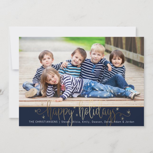 Navy & Gold HAPPY HOLIDAYS Handgeschriebenes Skrip Feiertagskarte (Vorderseite)