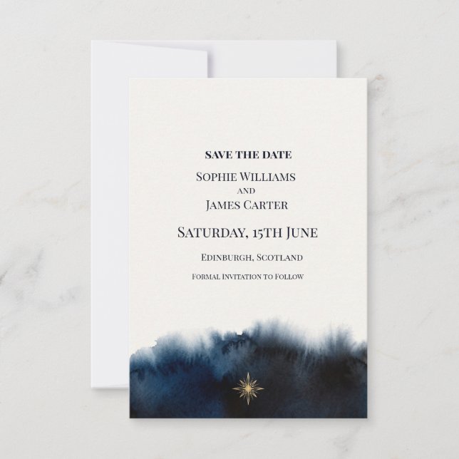 Navy Gold Hochzeit Save The Date (Vorderseite)