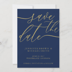 Navy Gold Hochzeit Termin merken Foto Kalligrafie Save The Date
