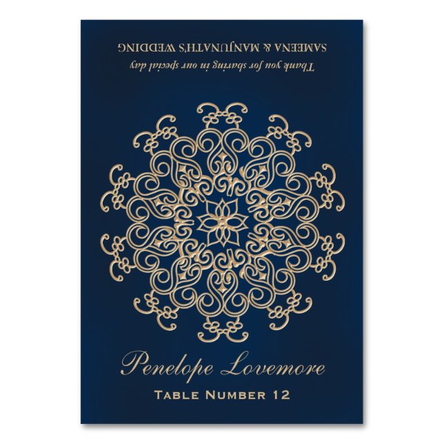 Navy Gold Indian Style DIY Zelt Platzkarte Tischnummer (Vorderseite)