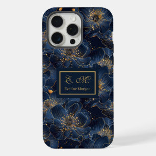 Navy Gold iPhone-Hülle Lux Monogramm Florales Akze iPhone 15 Pro Max Hülle