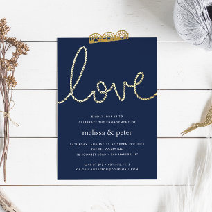 Navy & Gold Knotted Liebe Nautical Engagement Part Folieneinladung