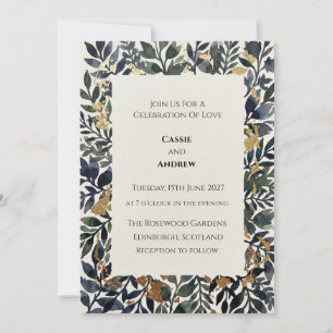 Navy Gold Leaf Rahmen Hochzeit Einladung