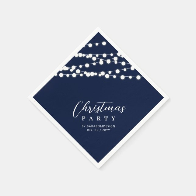 Navy & Gold Lights Frohe Weihnachtsfeier Serviette (Ecke)