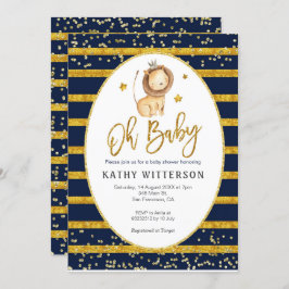 Navy Gold Lion Oh Baby Dusche Einladung