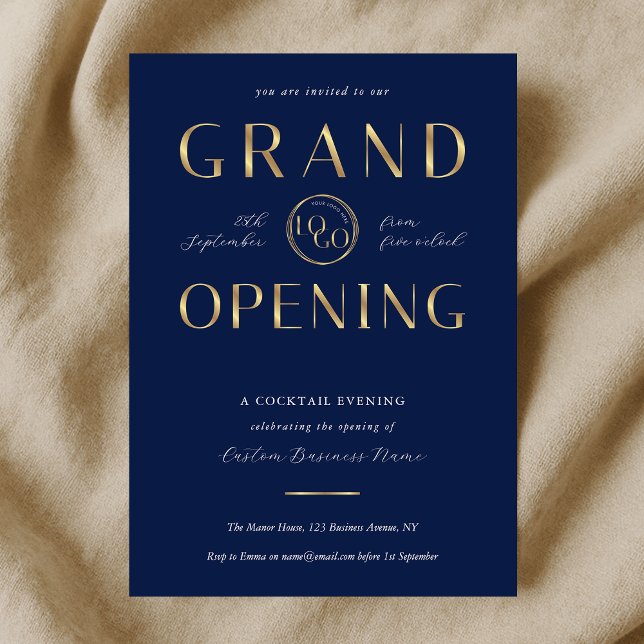 Navy & Gold Logo Business Grand Opening Corporate Einladung (Von Creator hochgeladen)
