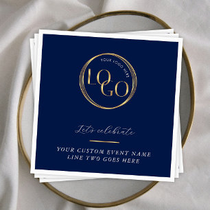 Navy & Gold Logo Corporate Business Event Branding Serviette