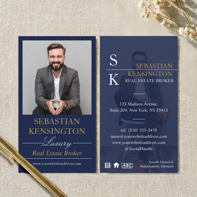 Navy Gold Luxury Real Estate Broker Professional Visitenkarte (Navy Gold Luxury Real Estate Broker Professional Business Card)