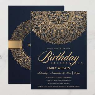 NAVY GOLD MANDALA JEDES JAHR 40. GEBURTSTAG PARTY EINLADUNG