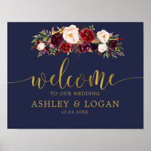 Navy Gold Marsala Boho Hochzeit im Herbst Willkomm Poster
