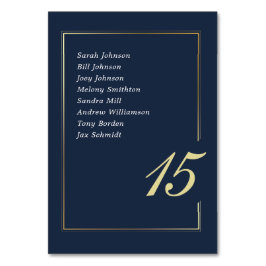 Navy Gold Minimal Border Script Typography Wedding Tischnummer
