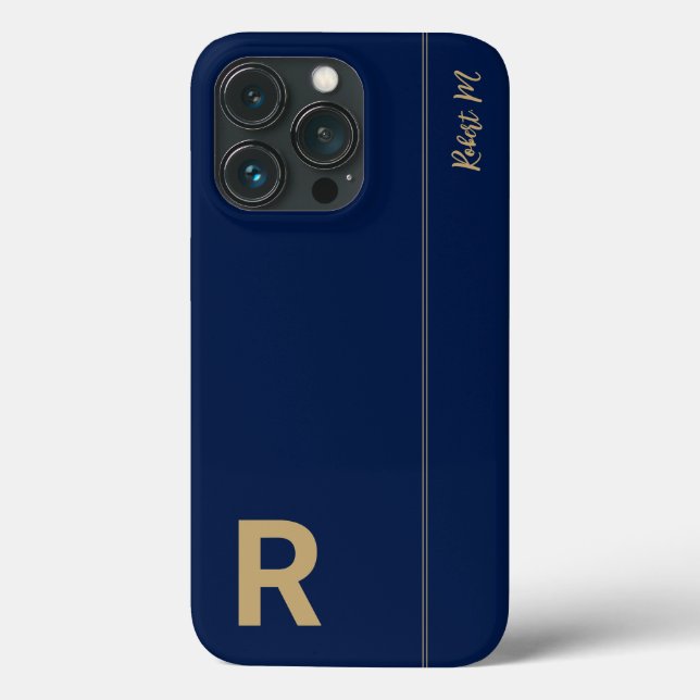 Navy & Gold Minimal Modernes erstes Monogramm Case-Mate iPhone Hülle (Rückseite)