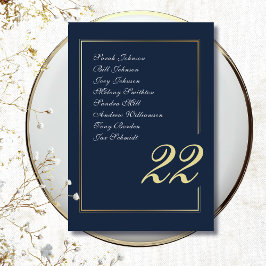 Navy Gold Minimal Script Calligraphy Wedding Tischnummer