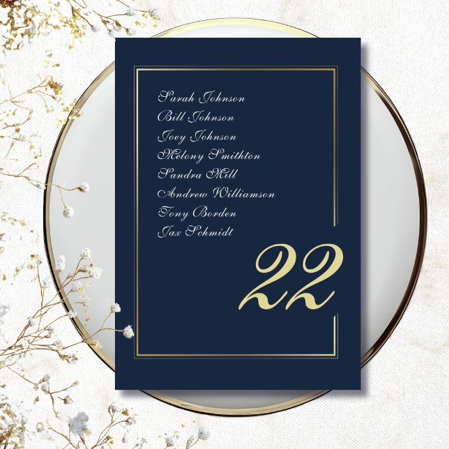 Navy Gold Minimal Script Kalligrafie Hochzeit Tischnummer (Von Creator hochgeladen)
