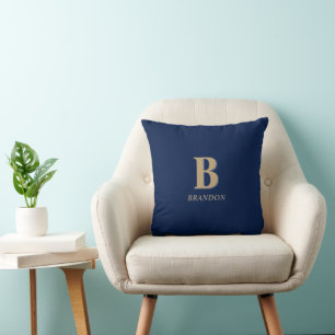 Navy & Gold Minimaler moderner Anfangsmonogramm- Kissen
