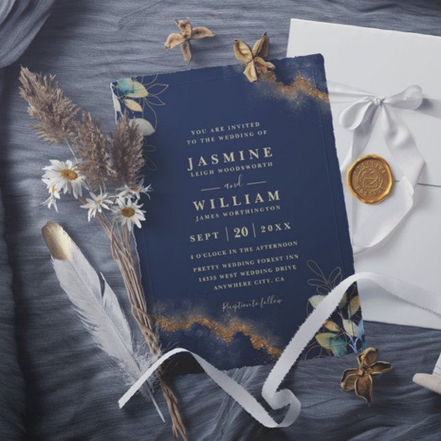 Navy Gold Modern Elegant Chic QR Code Wedding Einladung (Von Creator hochgeladen)