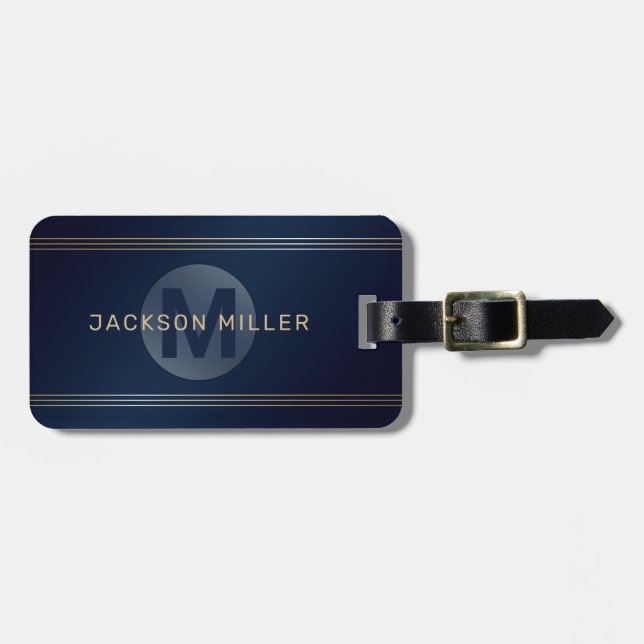 Navy gold Moderne, personalisierte Monogramm Gepäckanhänger (Vorderseite horizontal)
