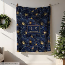 Navy Gold Monogram Blanket Chic Floral Decor