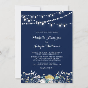 Navy & Gold Nachtgarten-Hochzeitseinladung Einladung