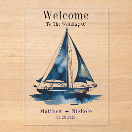 Navy Gold Nautical Boat Gold Wedding Welcome Sign Acryleinladungen