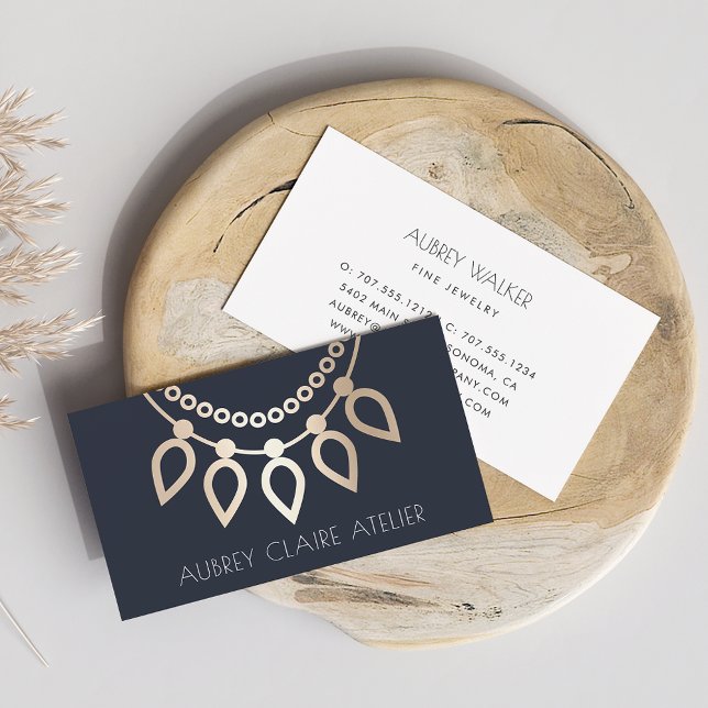 Navy & Gold Necklace Logo | Schmuckdesign Visitenkarte (Von Creator hochgeladen)