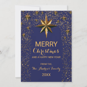 Navy Gold North Star Glitter Confetti Christmas Feiertagskarte