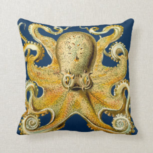 Navy Gold Octopus Abstrakt cooles Retro angesagtes Kissen