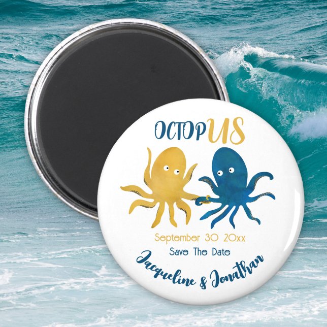 Navy Gold Octopus Nautical Wedding rettet das Datu Magnet (Von Creator hochgeladen)