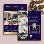 Navy & Gold Open House zum Verkauf Flyer mit Fotos<br><div class="desc">Modernes Haus für den Verkauf Marketing Flyer mit Fotos, Ihrem Logo, Kontaktdaten und Immobilieninformationen. Dieses anpassbare marineblau und Imitats goldene offene Haus Flyer verfügt über ein modernes Design mit Platz für 5 Fotos, elegante Goldmotive, Platz für die Eigentumsdetails mit Icons für jeden und Ihren eigenen Text. Ein berufliches Design für...</div>