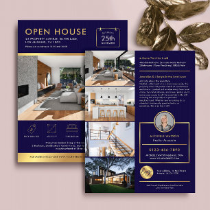 Navy & Gold Open House zum Verkauf Flyer mit Fotos