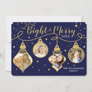 Navy & Gold Ornamente Merry Holiday Foto Card Feiertagskarte