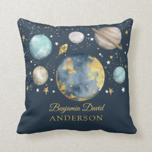 Navy Gold Oututer Space Galaxy Moon Star Boy Kinde Kissen