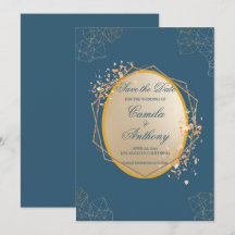 Navy Gold Oval Floral Boho Save the Date