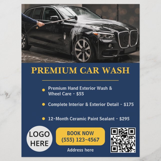 Navy Gold Premium Auto-Waschservice Elegant Flyer (Vorne)
