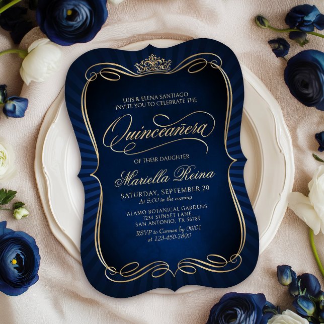 Navy Gold Quinceañera Einladung (Von Creator hochgeladen)