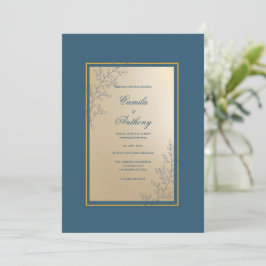 Navy Gold Rectangle Floral Boho Hochzeit Einladung
