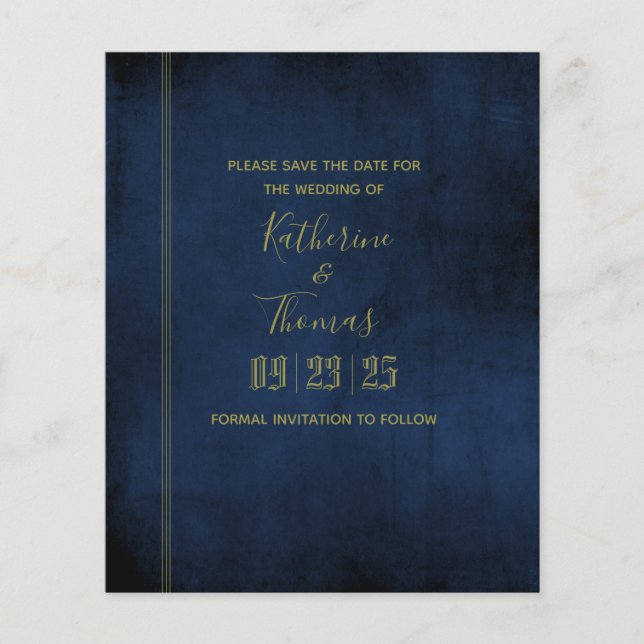 Navy & Gold Regal Save the Date Budget Flyer (Vorne)