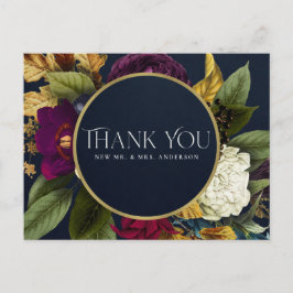NAVY GOLD RETRO BURGUNDY FLORAL WEDD DANKE POSTKARTE