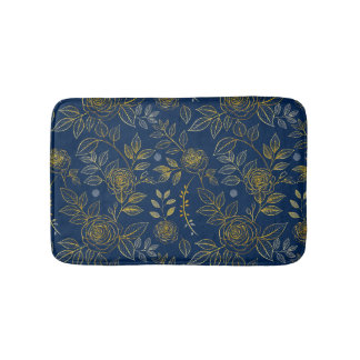 Navy & Gold Rose - Nahtloses botanisches Muster Badematte