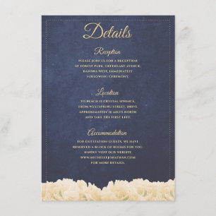Navy Gold Rustikale Chic Peony Details Begleitkarte