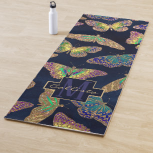 Navy-Gold-Schmetterlinge Glitzer-Aquarellfarbenmon Yogamatte